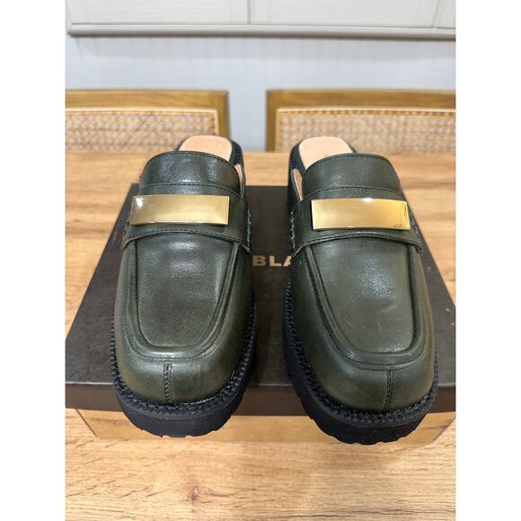 All Black Flat Buckle Mule Green Sz 8.5/9 US 39 EU NIB Minimalist Sleek Stylish - Picture 5 of 15